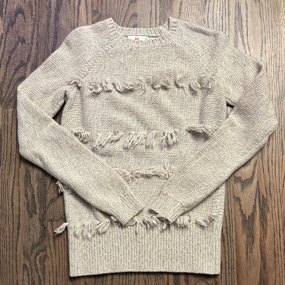 Vineyard Vines Cozy grey/beige Fringed Sweater